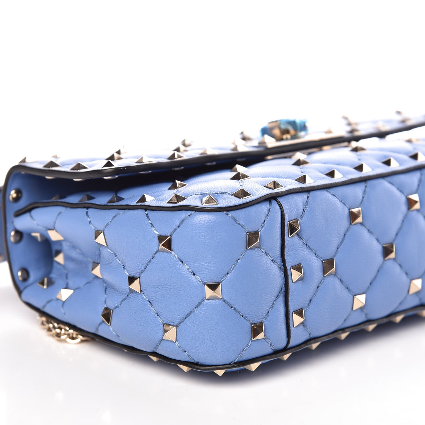 Lambskin Small Rockstud Spike Shoulder Bag Blue