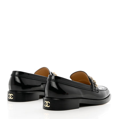 Chanel Shiny Calfskin Logo Loafers 39.5 Black 4 of 12