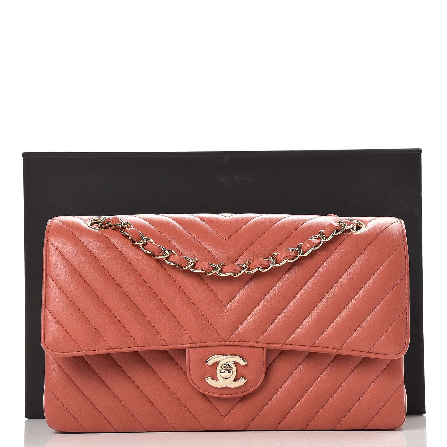 Lambskin Chevron Quilted Medium Double Flap Rosewood