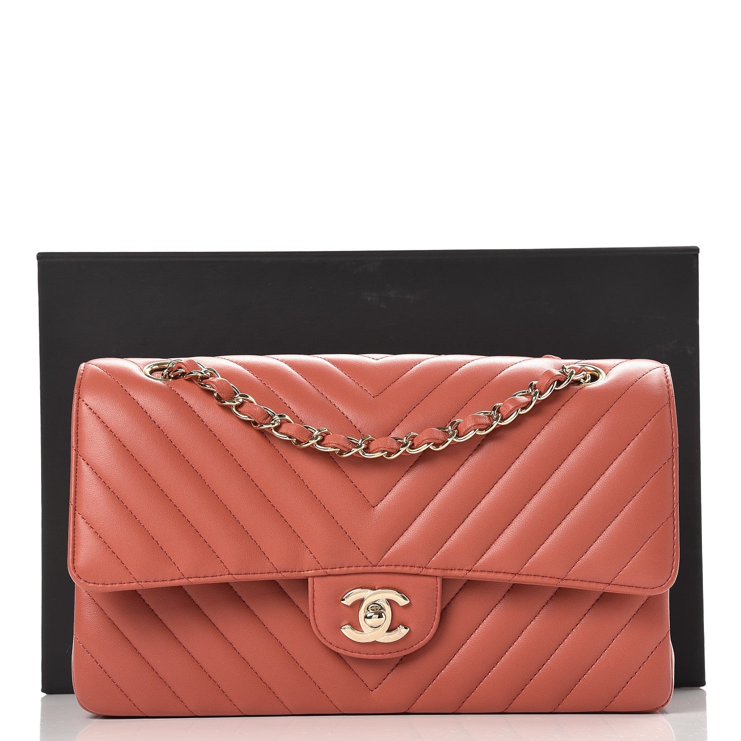 Chanel Lambskin Chevron Quilted Medium Double Flap Rosewood 9 of 9