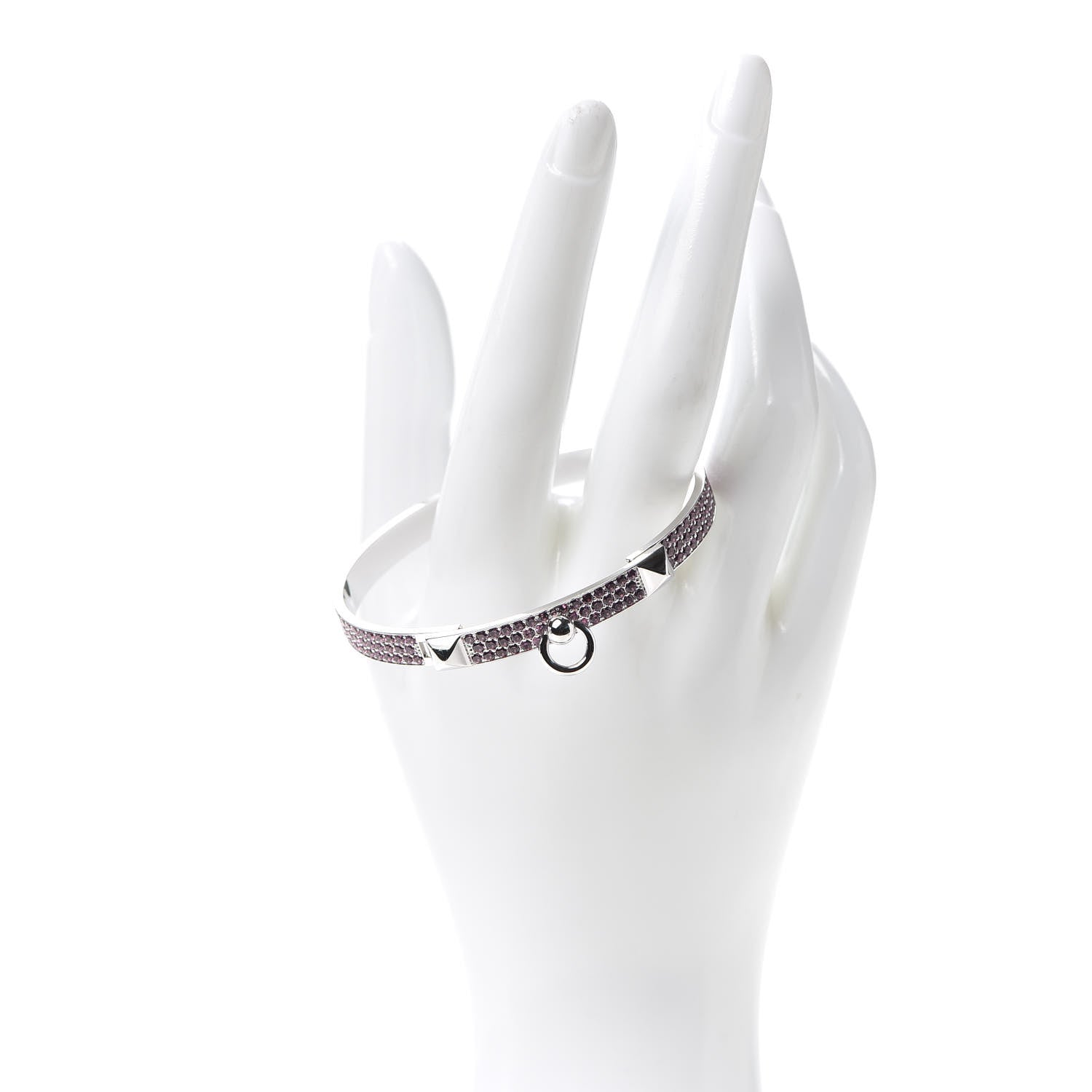 Hermes 18K White Gold Pink Sapphire PM Collier De Chien Full Pave Bracelet ST 2 of 6