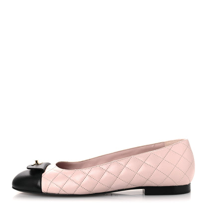 Chanel Calfskin Lambskin Quilted CC Ballerina Flats 39 Light Pink Black 1 of 13