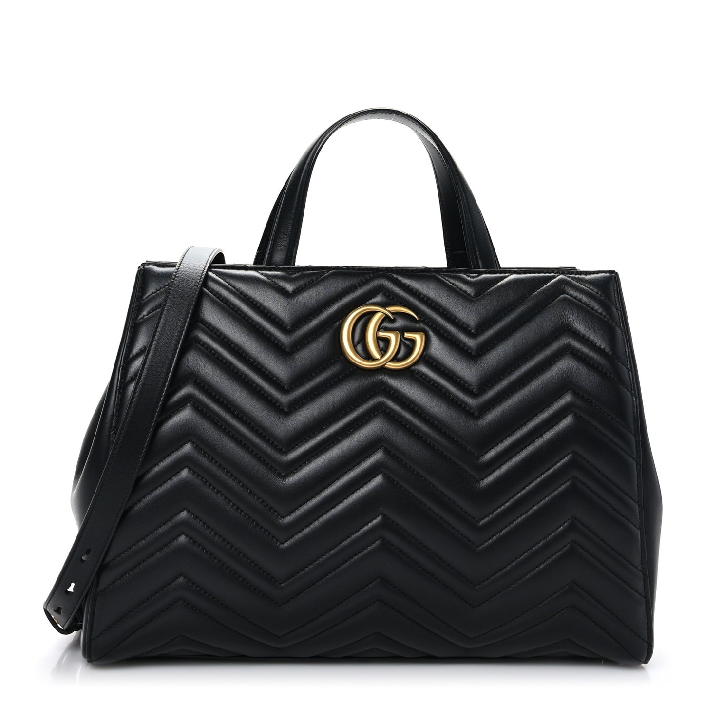 Calfskin Matelasse Medium GG Marmont Tote Black