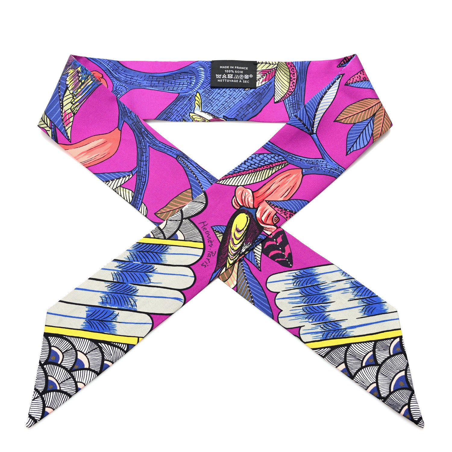 Hermes Silk Tree Of Song Twilly Fuchsia Bleu Rouge 1 of 4