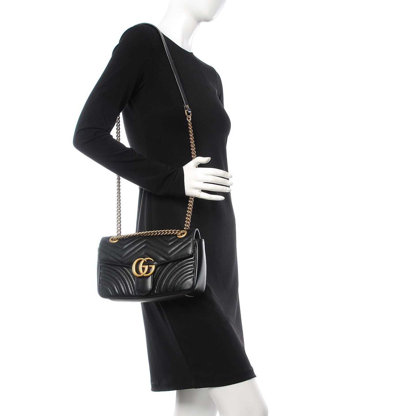 Calfskin Matelasse Small GG Marmont Shoulder Bag Black