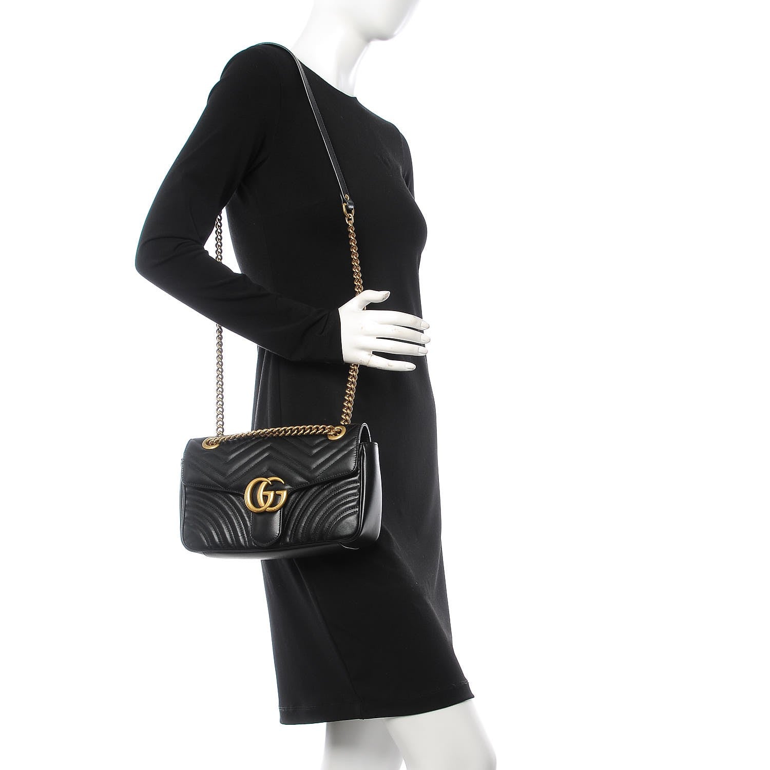 Gucci Calfskin Matelasse Small GG Marmont Shoulder Bag Black 2 of 6