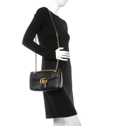 Gucci Calfskin Matelasse Small GG Marmont Shoulder Bag Black 2 of 6