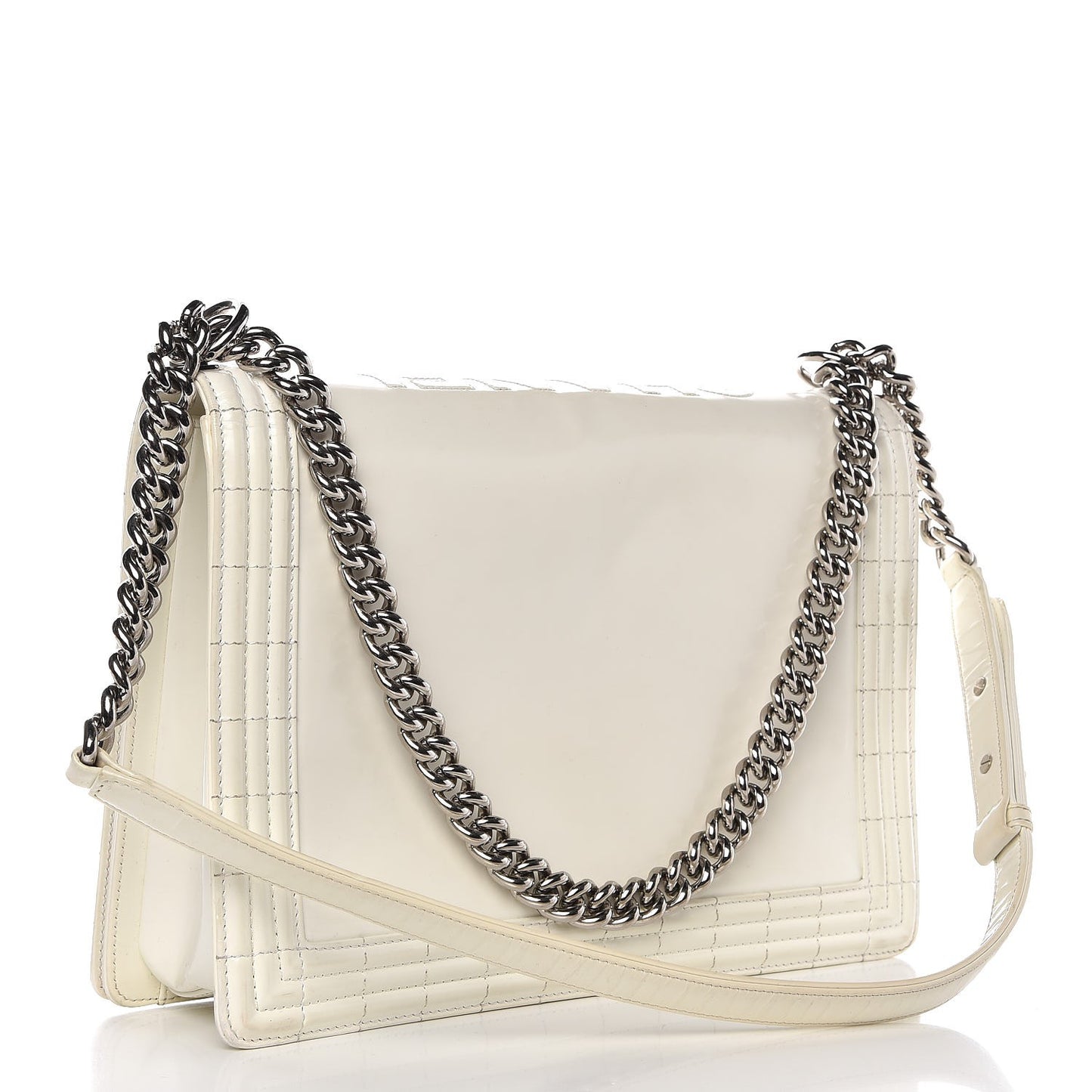 Glazed Calfskin Large Boy Flap White