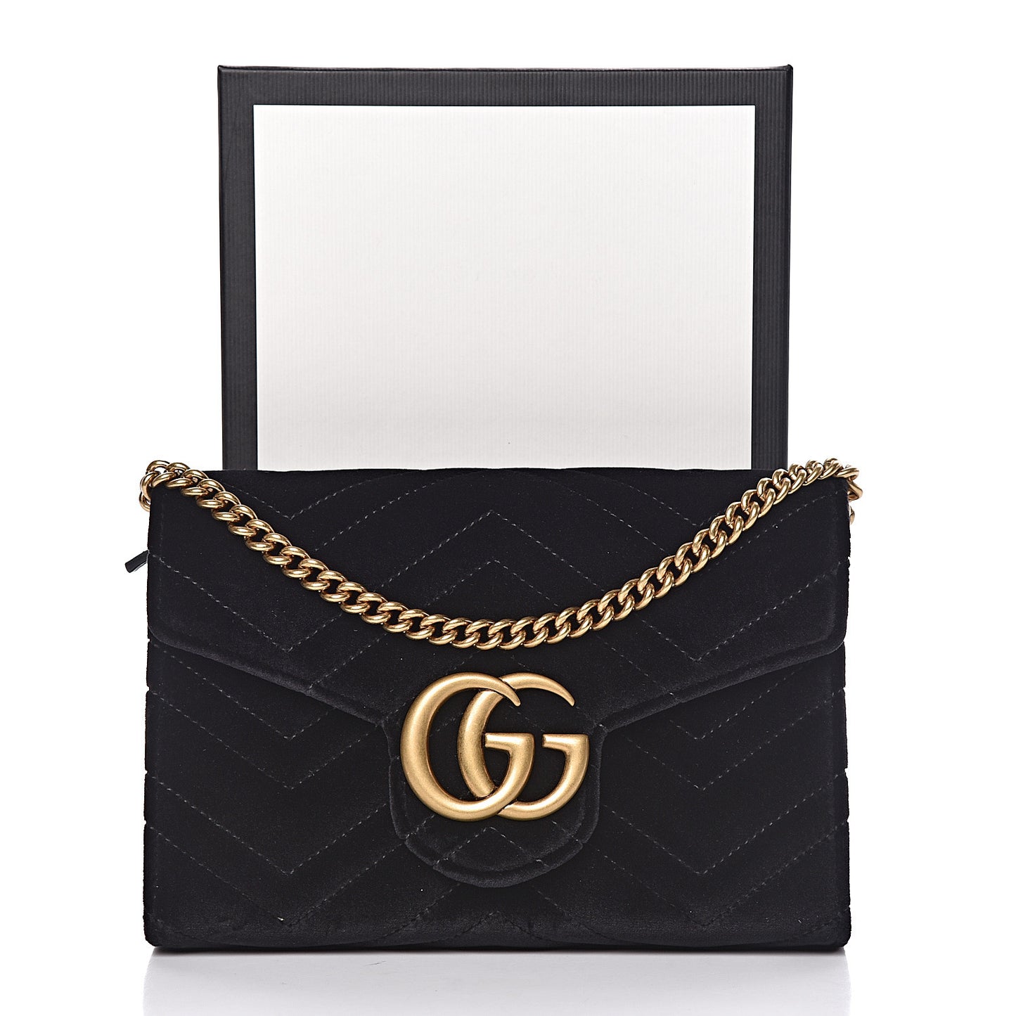 Velvet Matelasse GG Marmont Chain Wallet Black