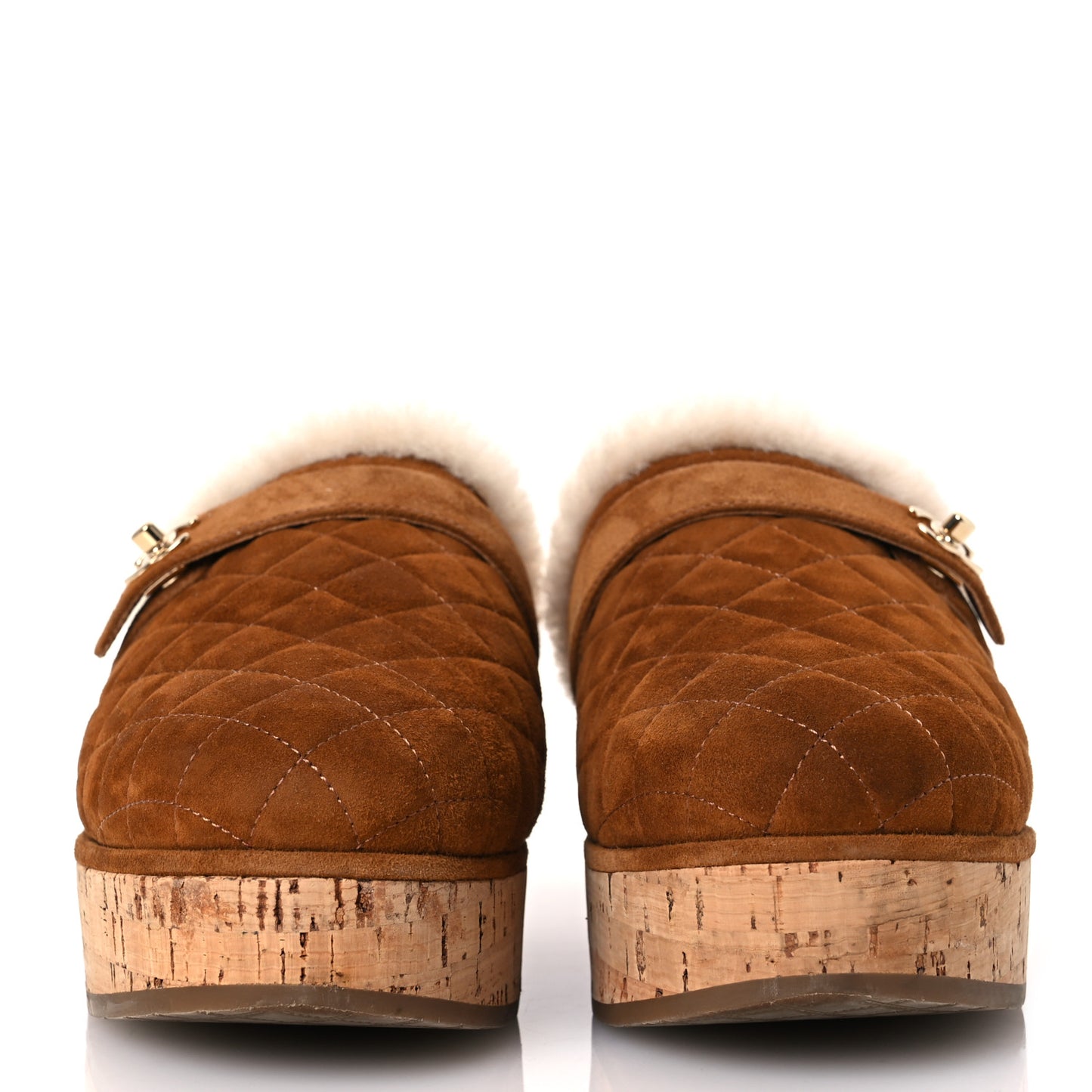 Suede Calfskin Shearling Turn Lock Clogs 40 Brown