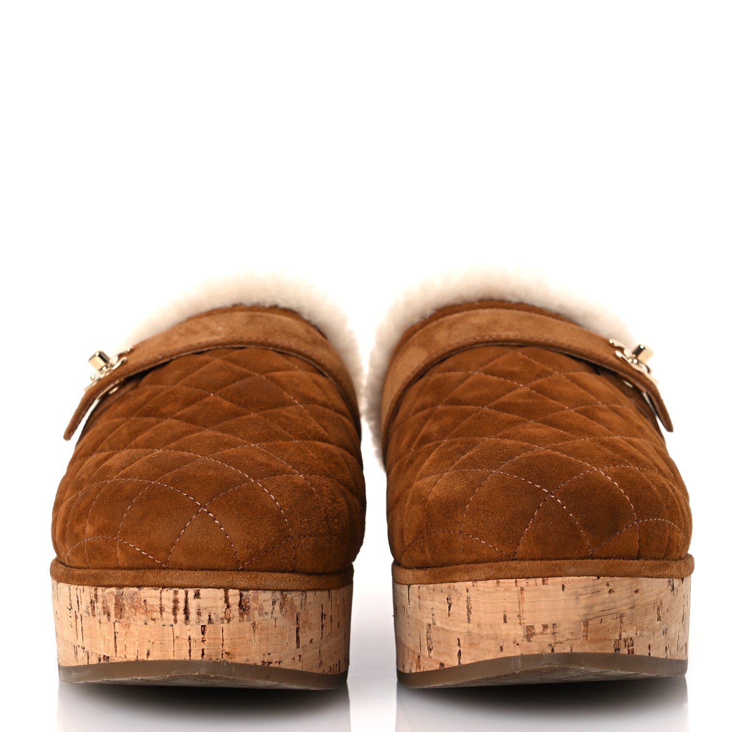 Chanel Suede Calfskin Shearling Turn Lock Clogs 40 Brown 3 of 10