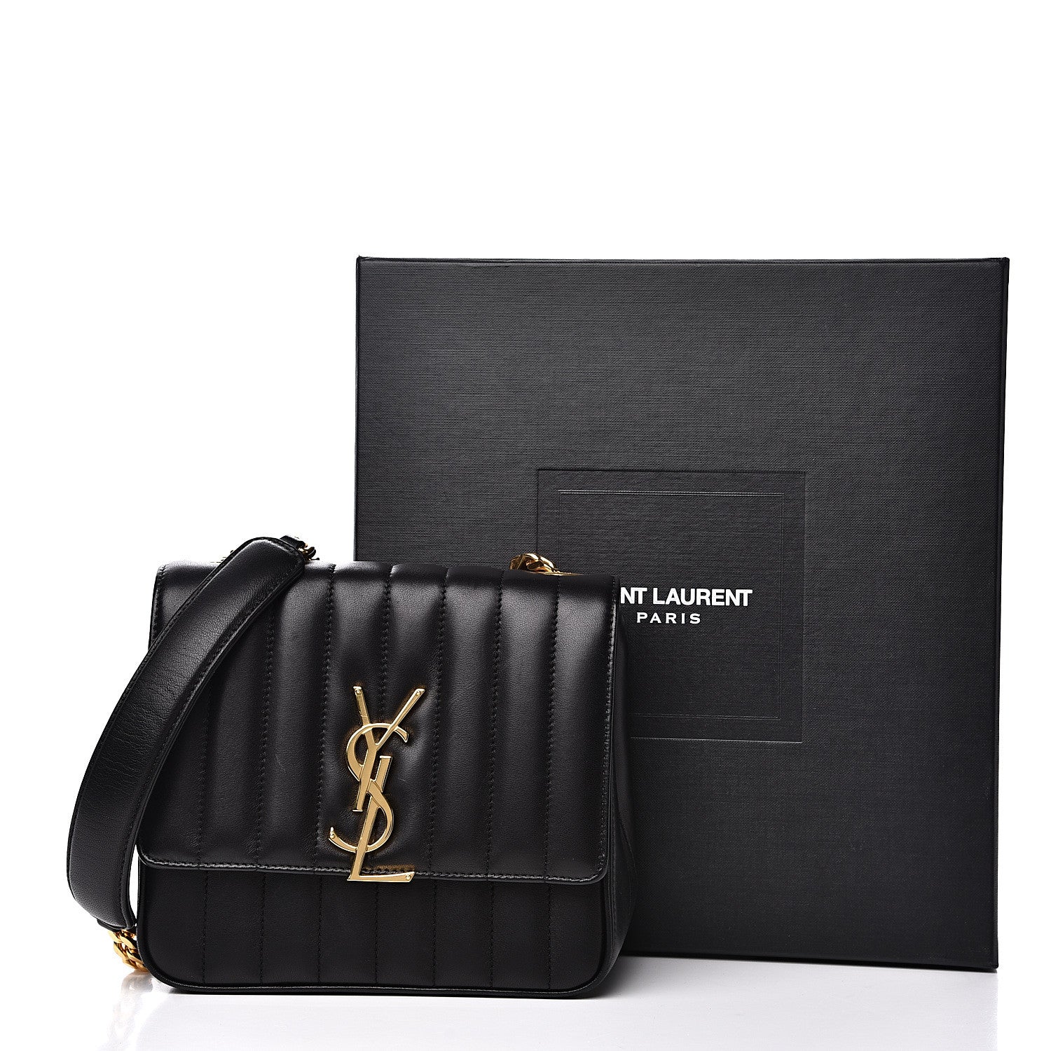 Saint Laurent Lambskin Matelasse Monogram Medium Vicky Chain Bag Black 14 of 14