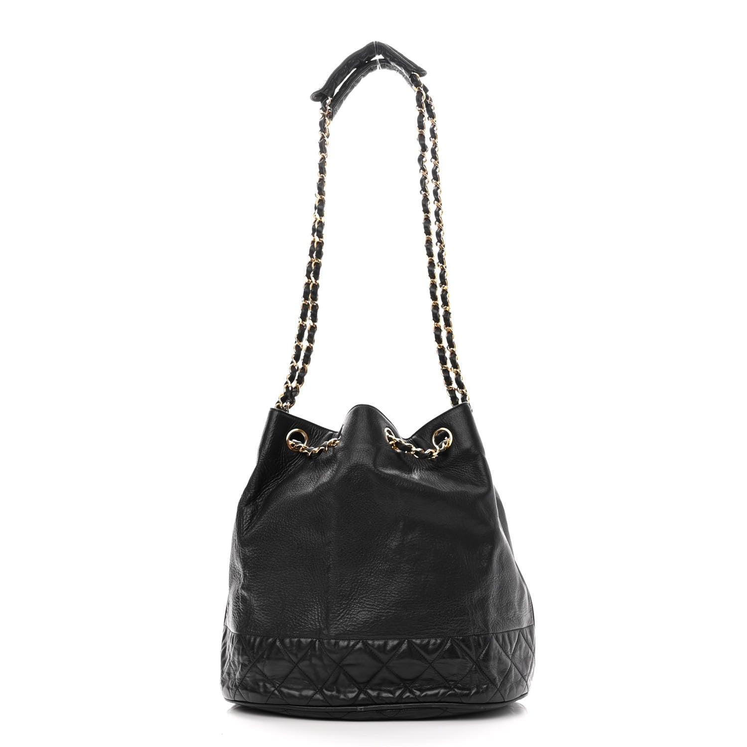 Chanel Grained Calfskin Lambskin Quilted Drawstring Bucket Bag Black 3 of 12