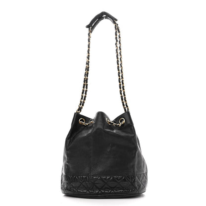 Chanel Grained Calfskin Lambskin Quilted Drawstring Bucket Bag Black 3 of 12