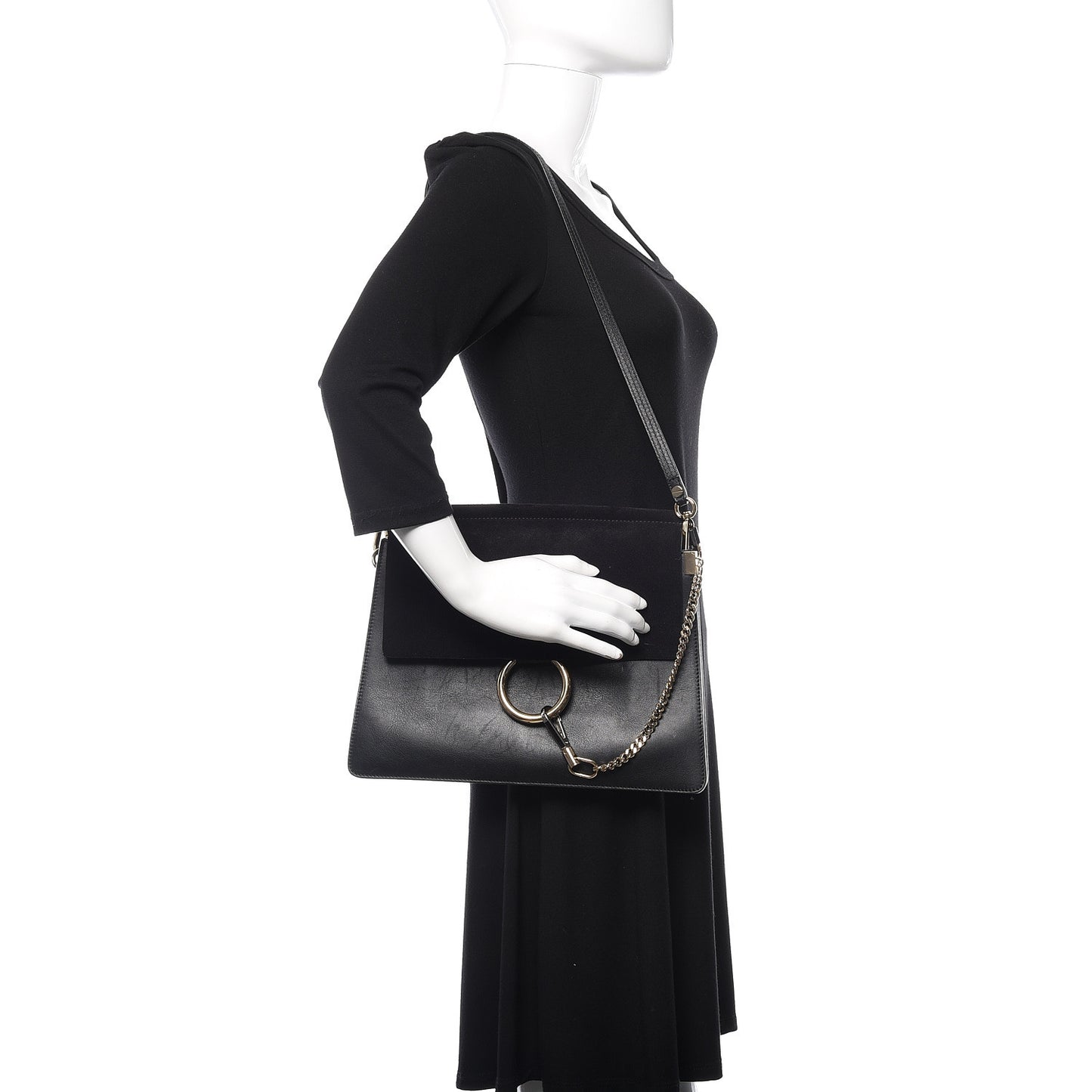Suede Calfskin Medium Faye Shoulder Bag Black