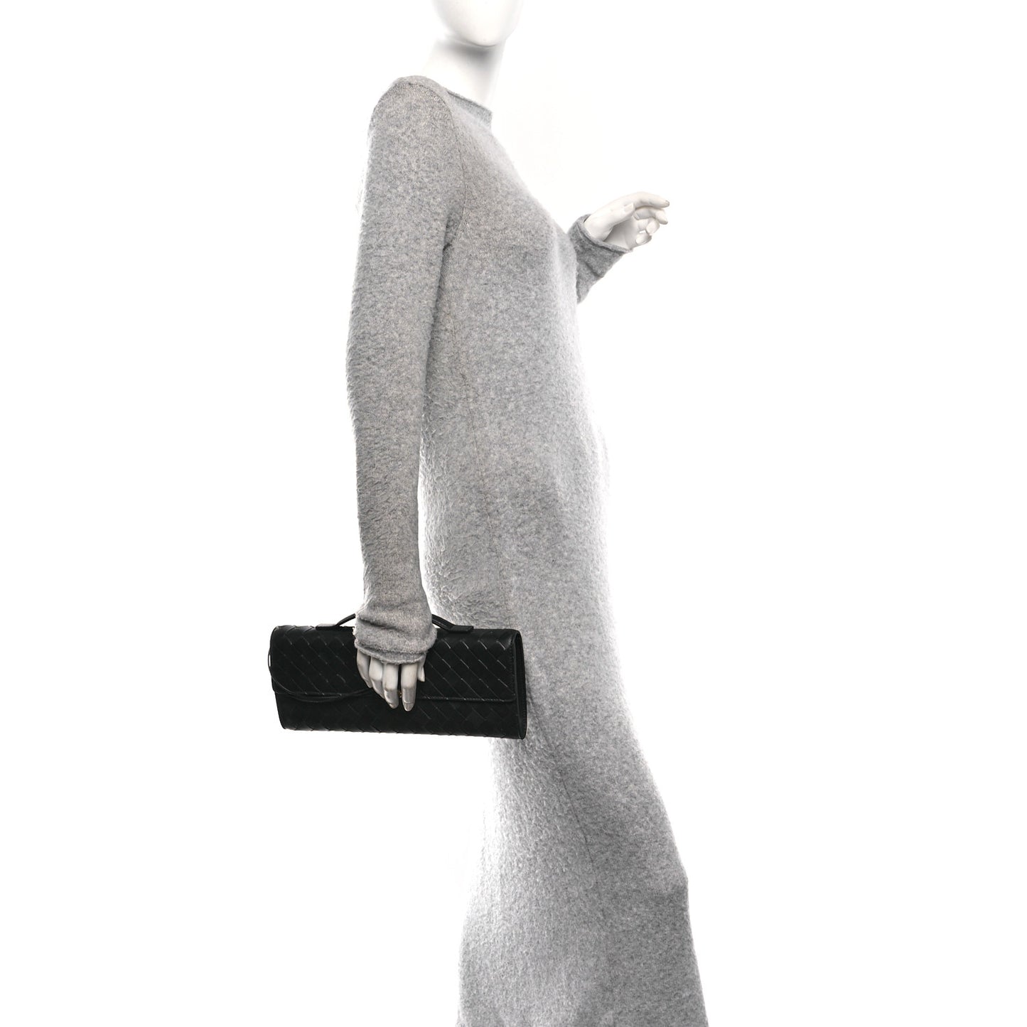 Nappa Intrecciato Long Andiamo Top Handle Clutch Black