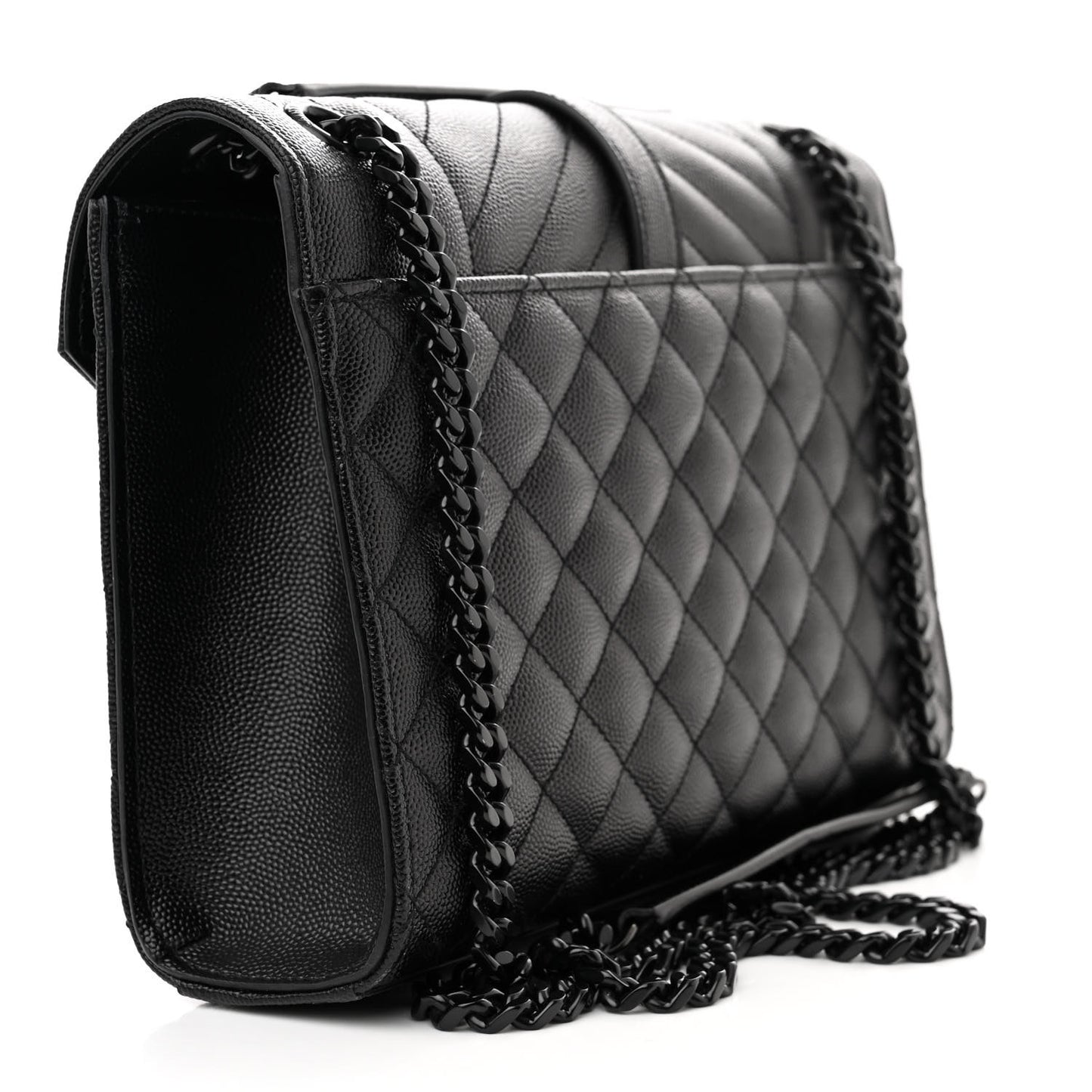 Grain De Poudre Textured Mixed Matelasse Triquilt Medium Monogram Monochrome Satchel Black