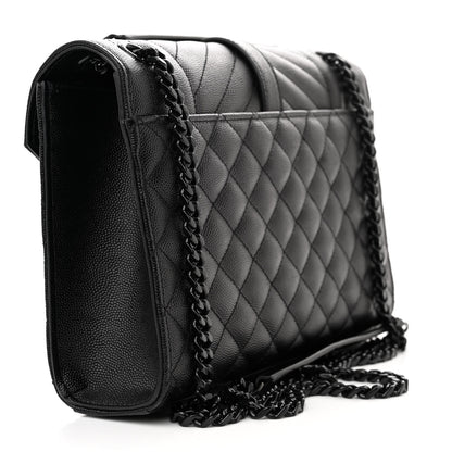 Saint Laurent Grain De Poudre Textured Mixed Matelasse Triquilt Medium Monogram Monochrome Satchel Black 3 of 9