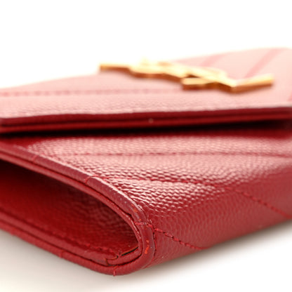 Saint Laurent Grain De Poudre Matelasse Chevron Small Monogram Envelope Wallet Opyum Red 8 of 9