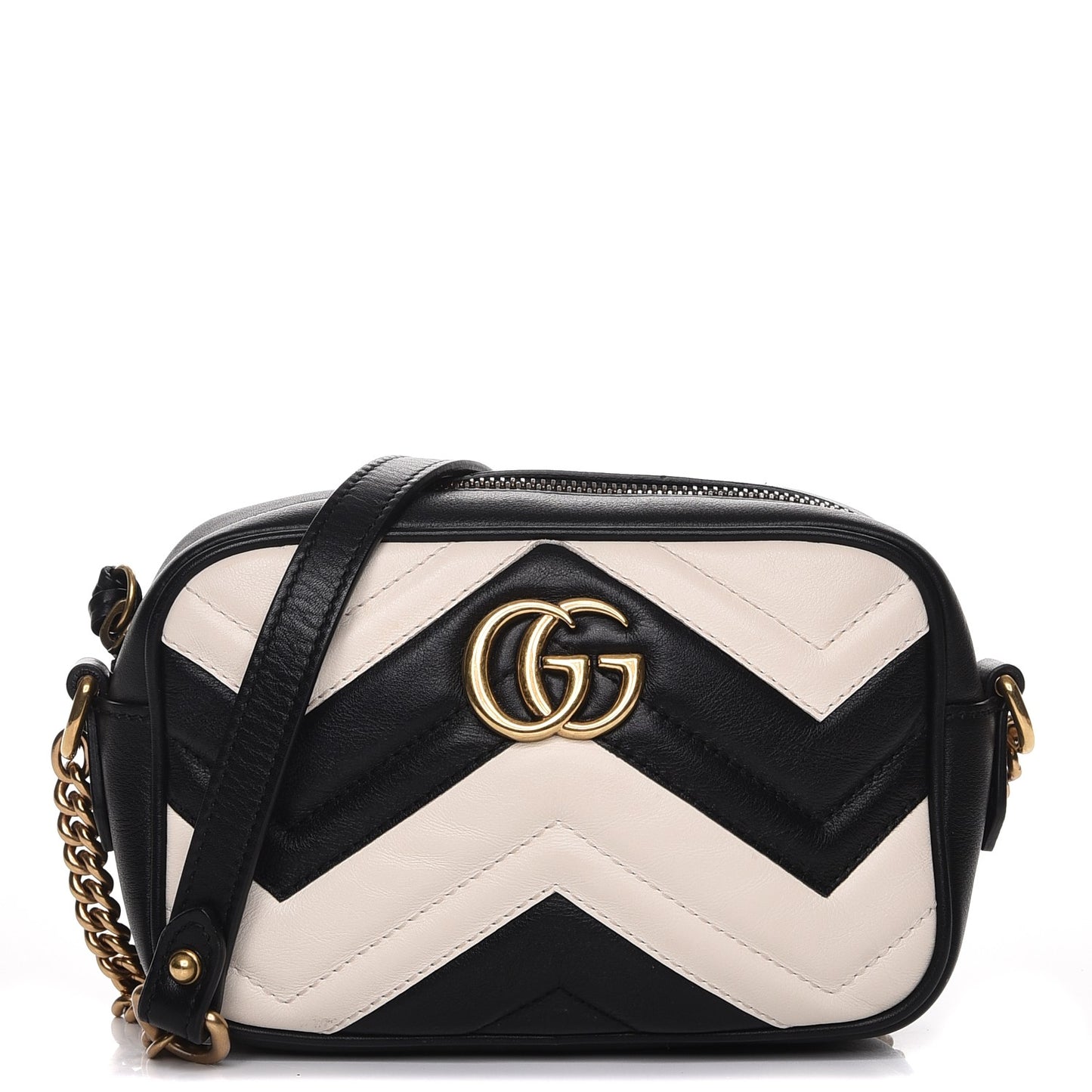 Calfskin Matelasse Mini GG Marmont Chain Shoulder Bag Black White