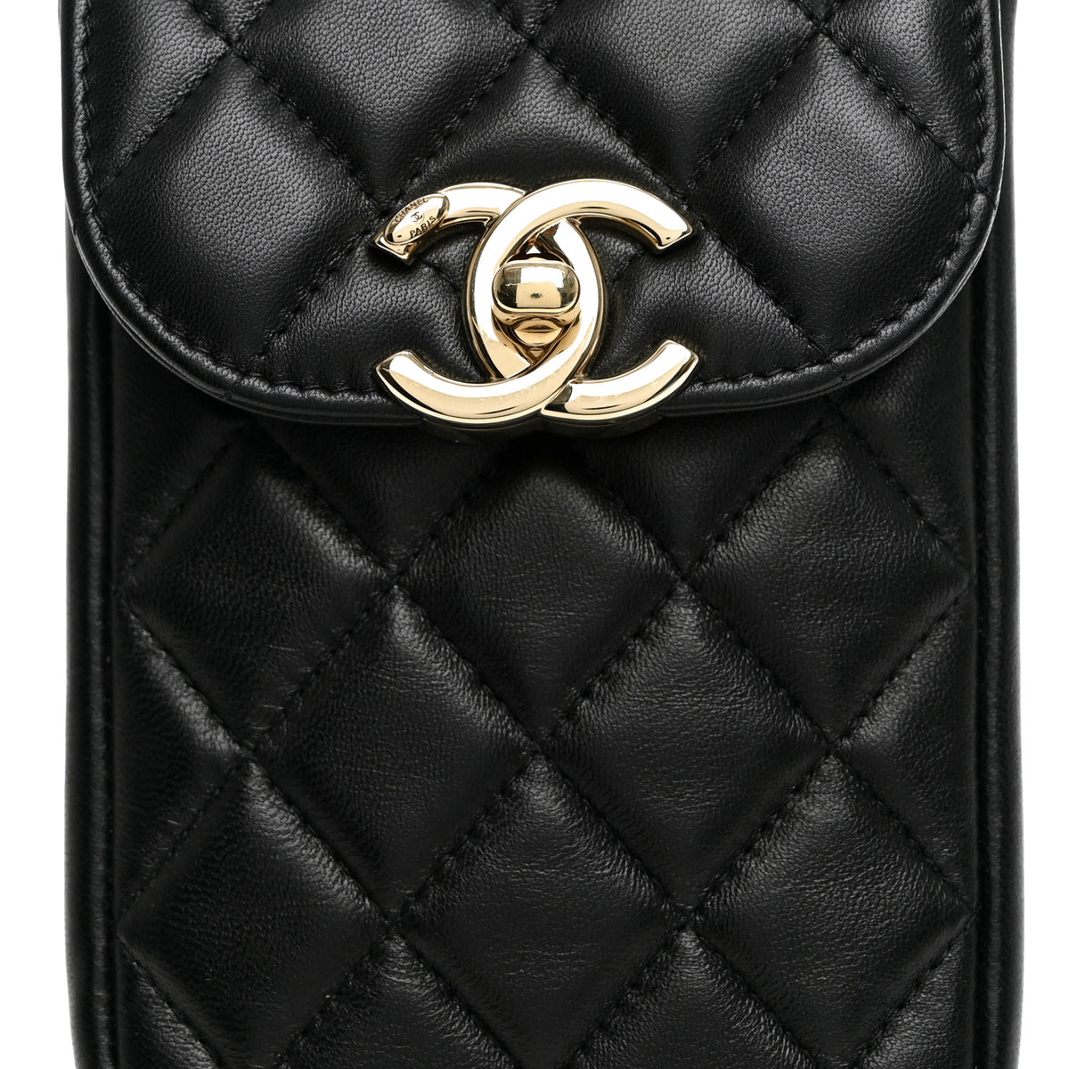 Lambskin Quilted Phone Chain Clutch Waist Bag Black