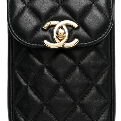Chanel Lambskin Quilted Phone Chain Clutch Waist Bag Black 9 of 11