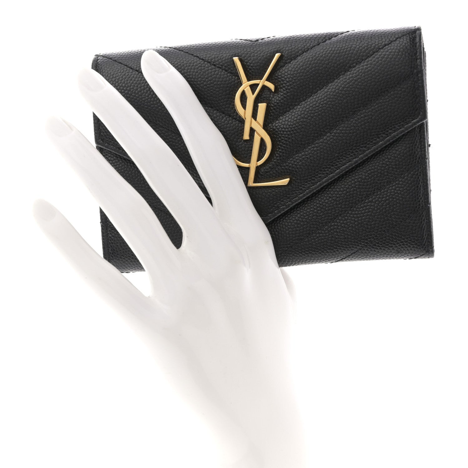 Saint Laurent Grain De Poudre Matelasse Chevron Small Monogram Envelope Wallet Black 2 of 9