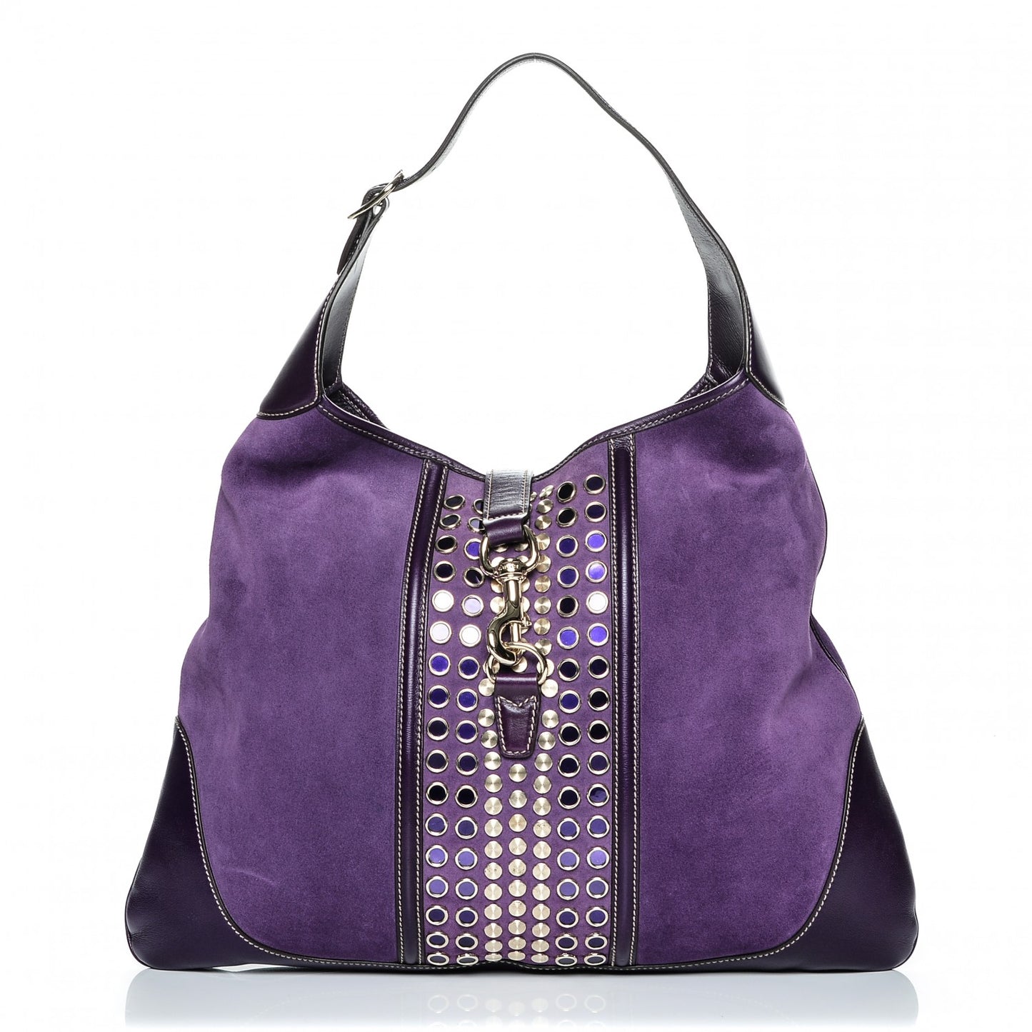 Suede Studded Large Jackie Shoulder Bag Purple