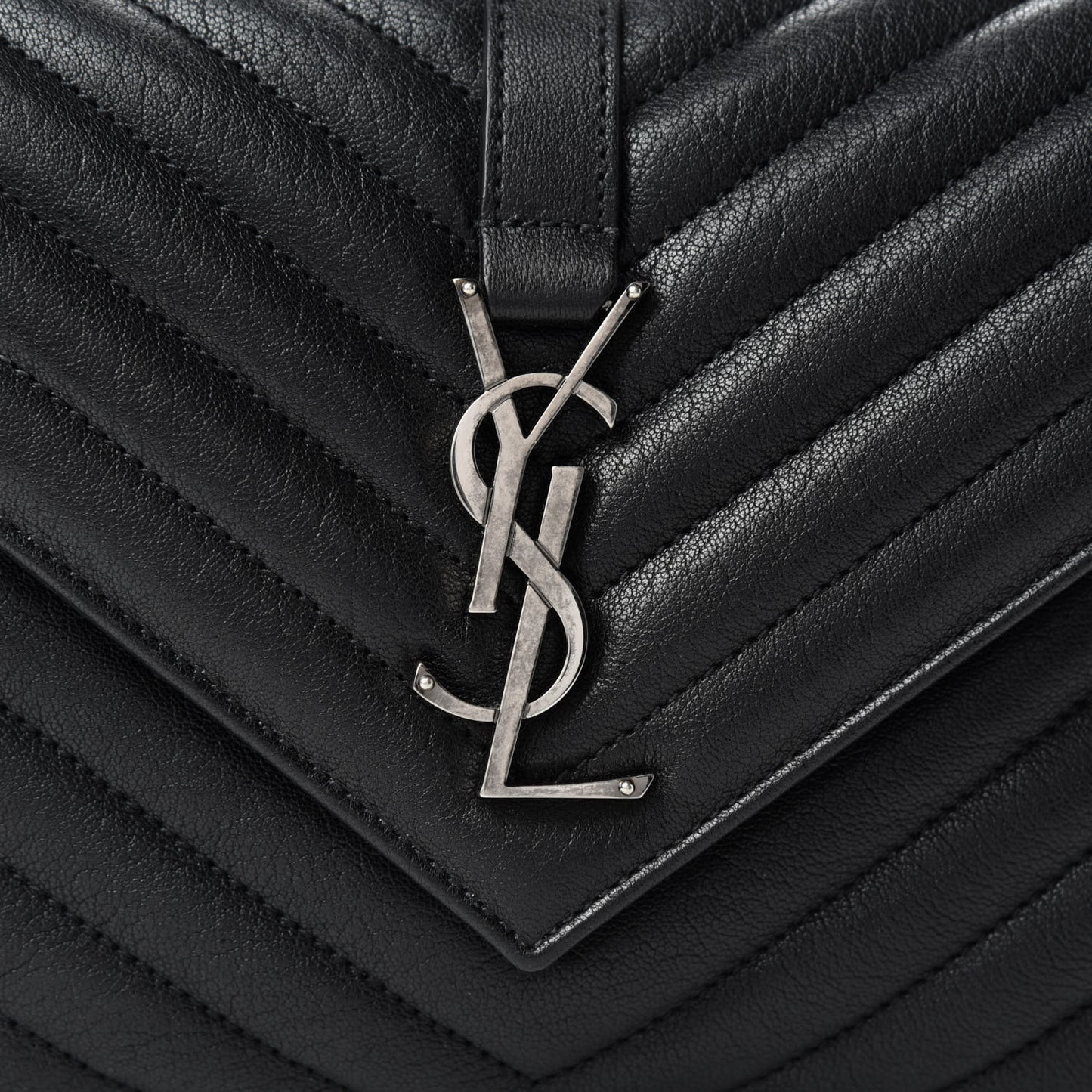 Sheepskin Matelasse Chevron Monogram Medium College Bag Black