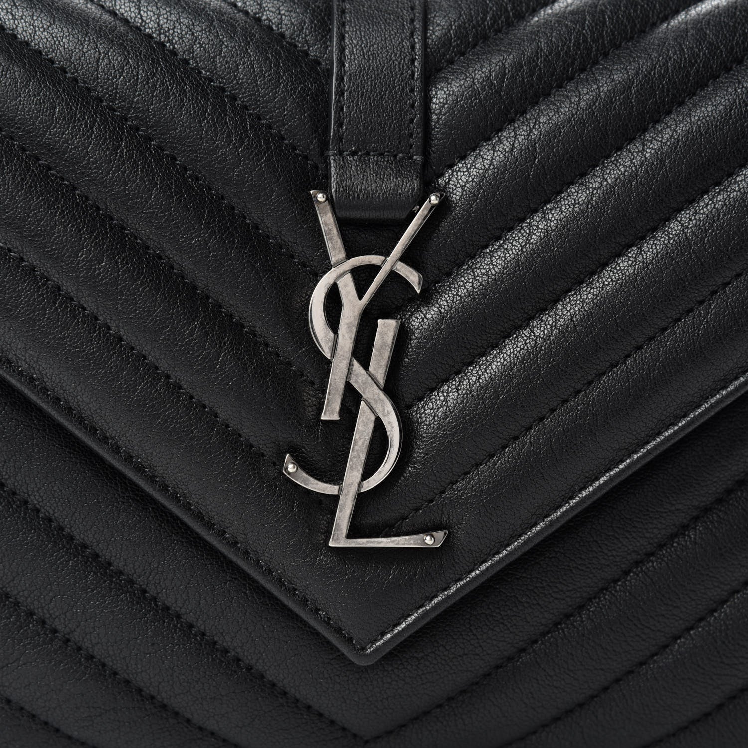 Saint Laurent Sheepskin Matelasse Chevron Monogram Medium College Bag Black 11 of 11