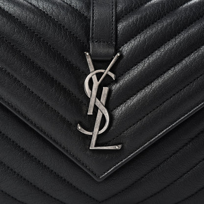Saint Laurent Sheepskin Matelasse Chevron Monogram Medium College Bag Black 11 of 11