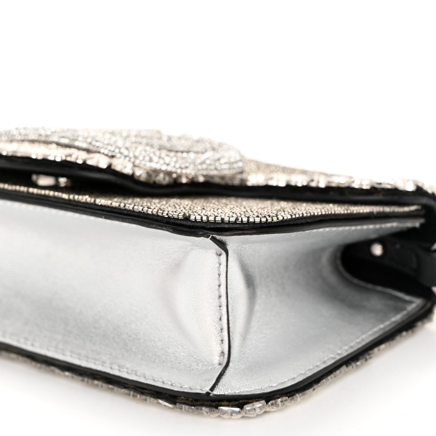 Swarovski Crystal Embroidered Vlogo Small Loco Shoulder Bag Crystal Silver