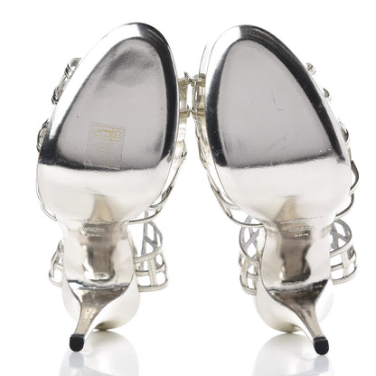 Saint Laurent Metallic Paris 125 Platform Cage Sandals 39.5 Silver 7 of 15
