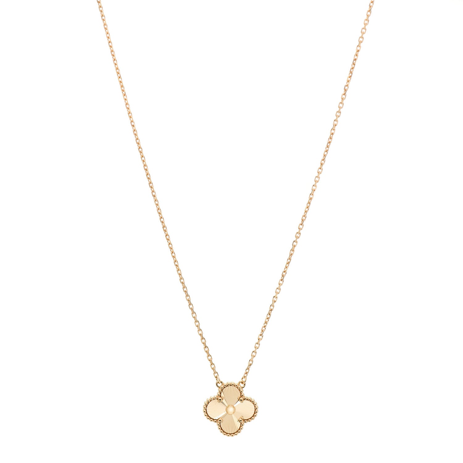 Van Cleef & Arpels 18K Yellow Gold Guilloche Vintage Alhambra Pendant Necklace 1 of 7