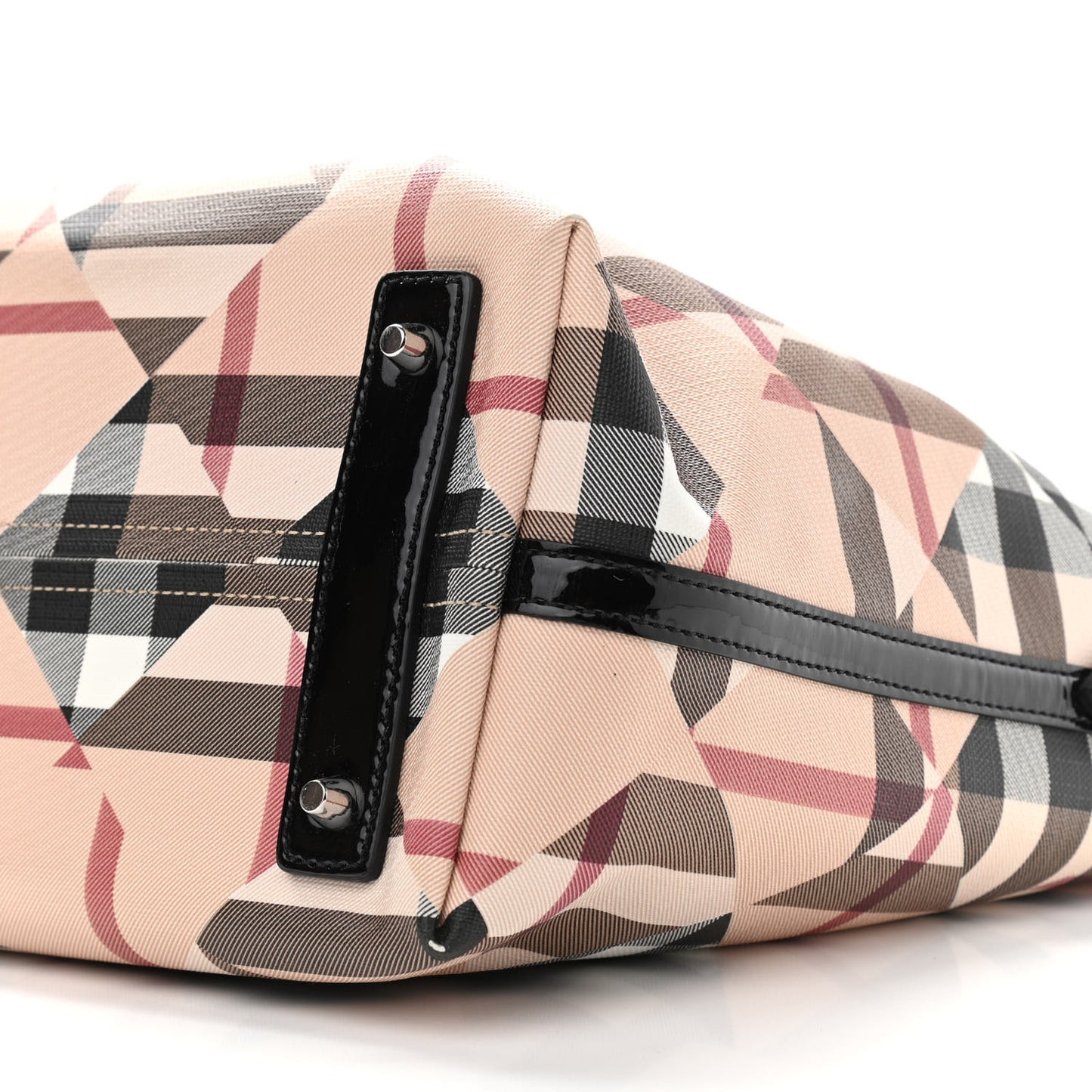 Patent Trim Patchwork Check Large Bucket Bag