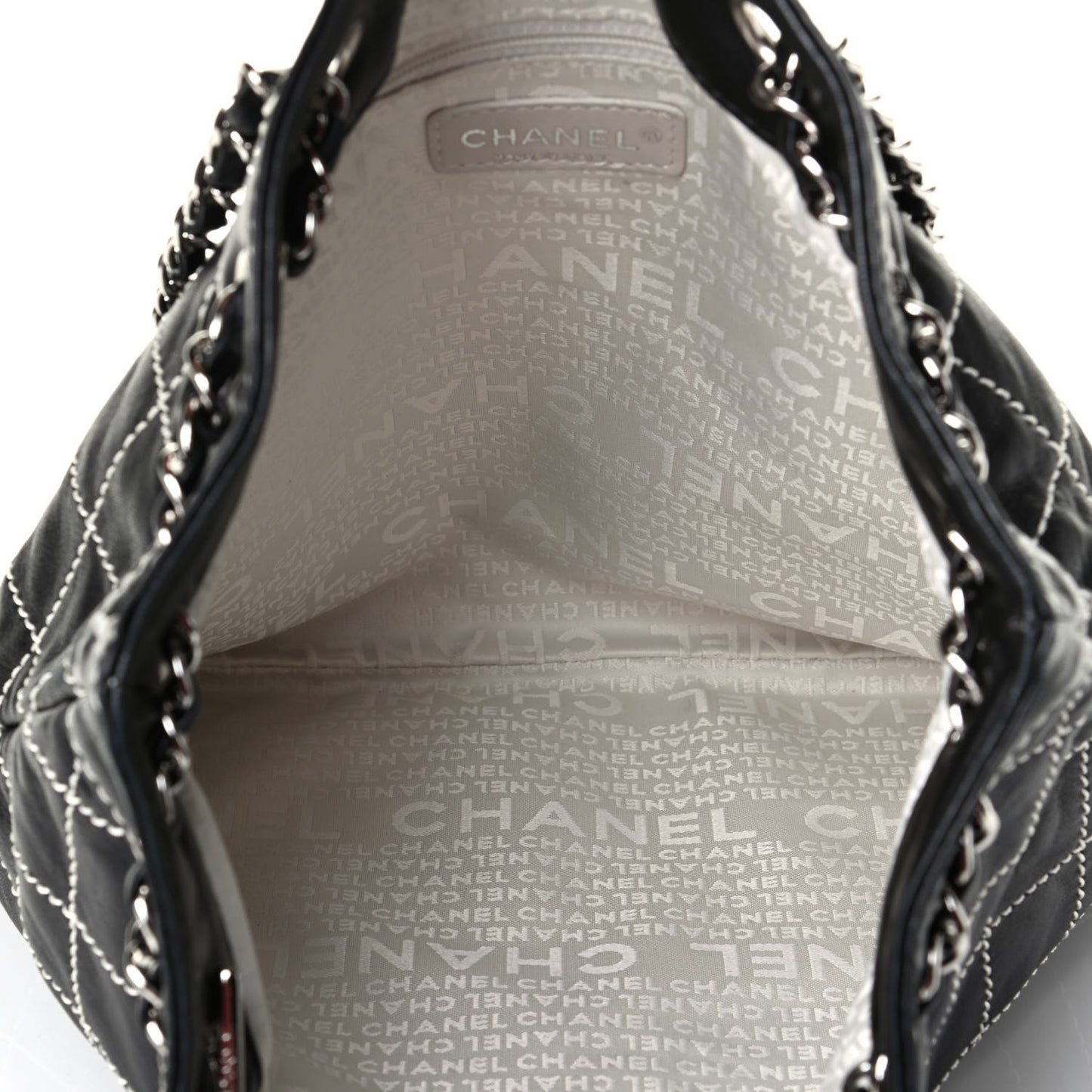 Lambskin Contrast Stitch Shoulder Bag Black
