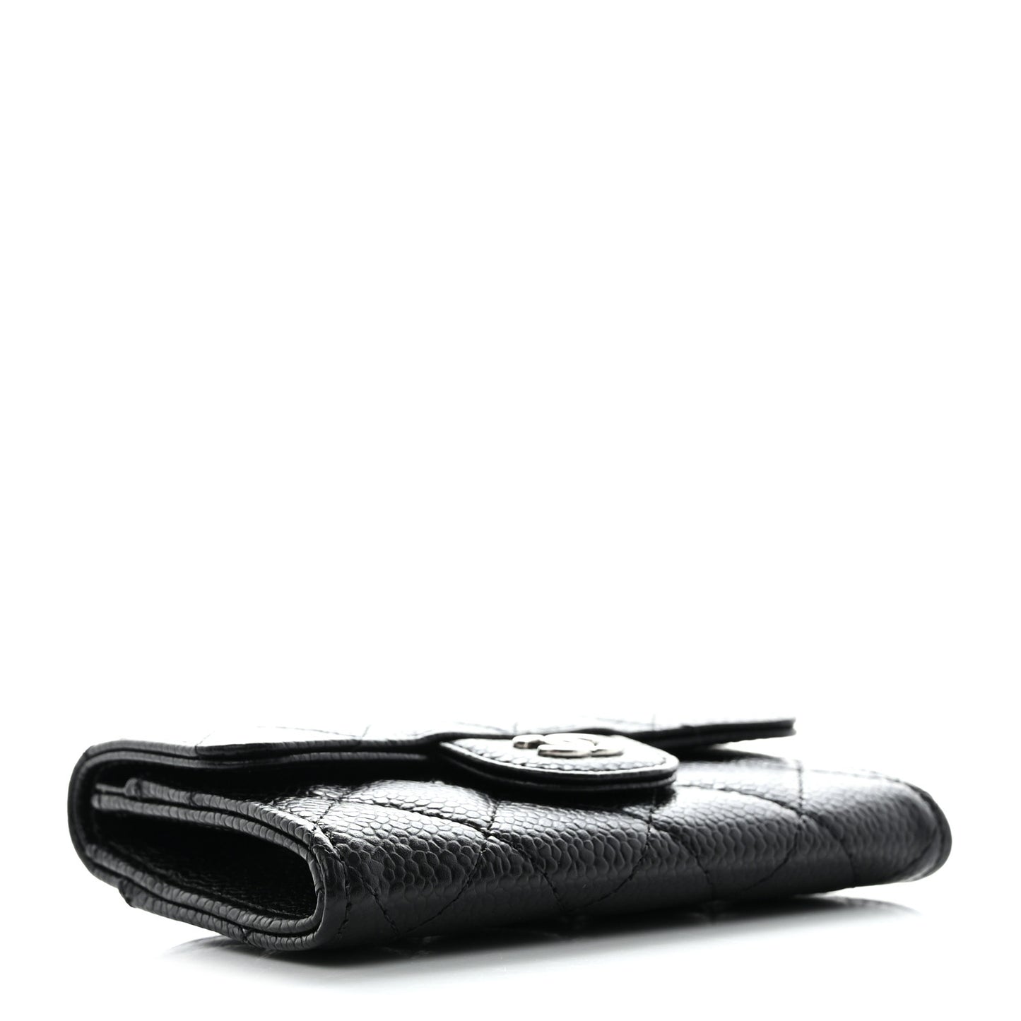Caviar Quilted Flap Card Holder Wallet Black