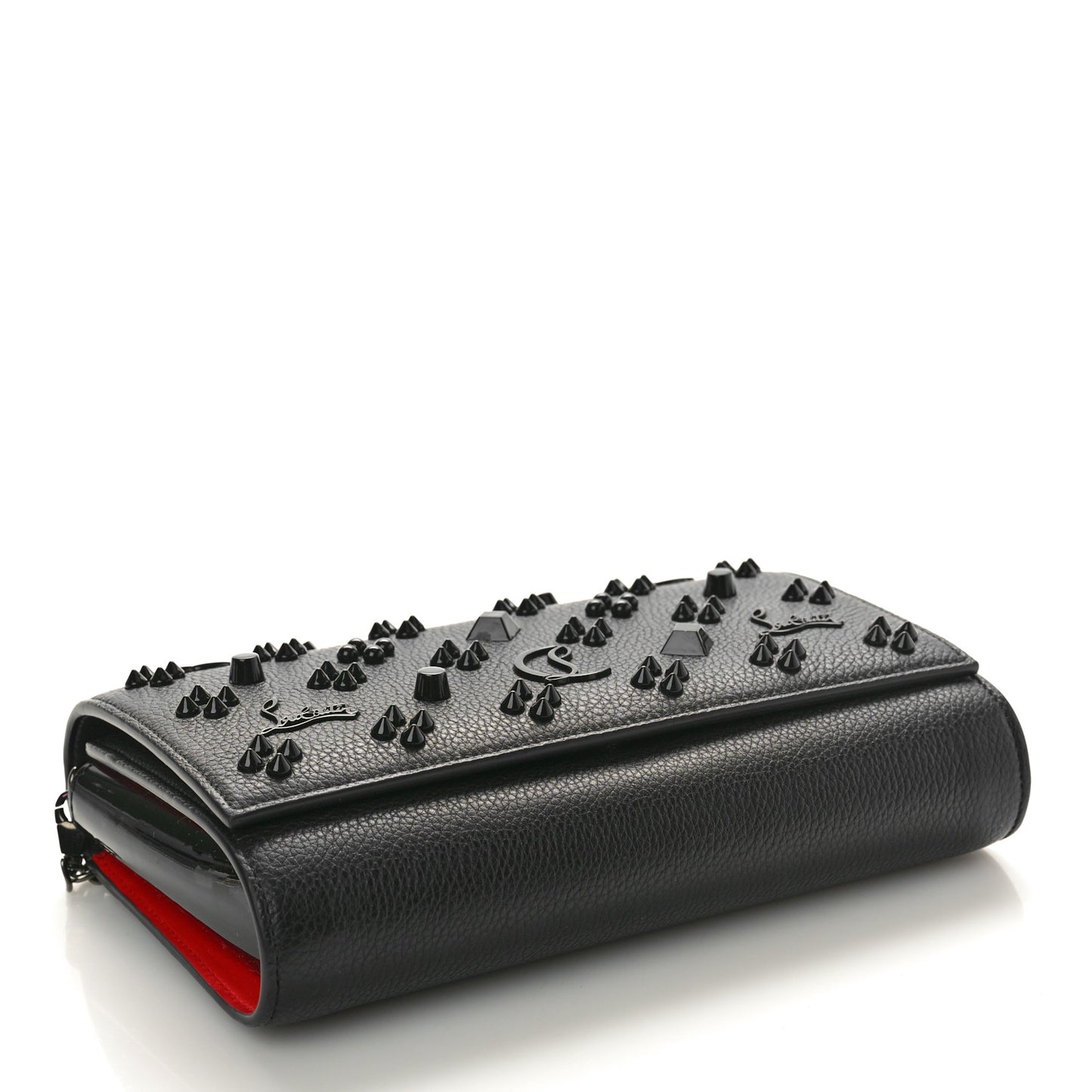Calfskin Spikes Loubinthesky Paloma Clutch Black