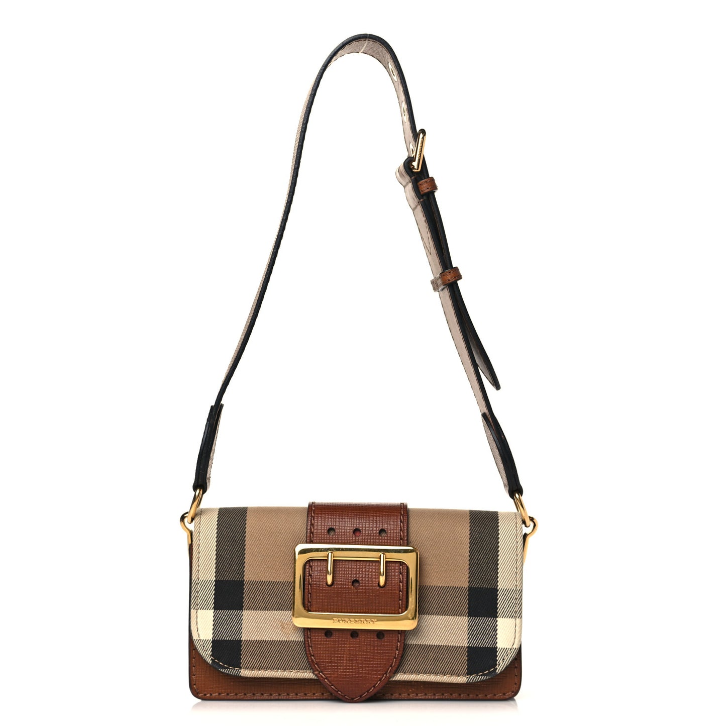 House Check Bridle Calfskin Small Madison Buckle Bag Tan