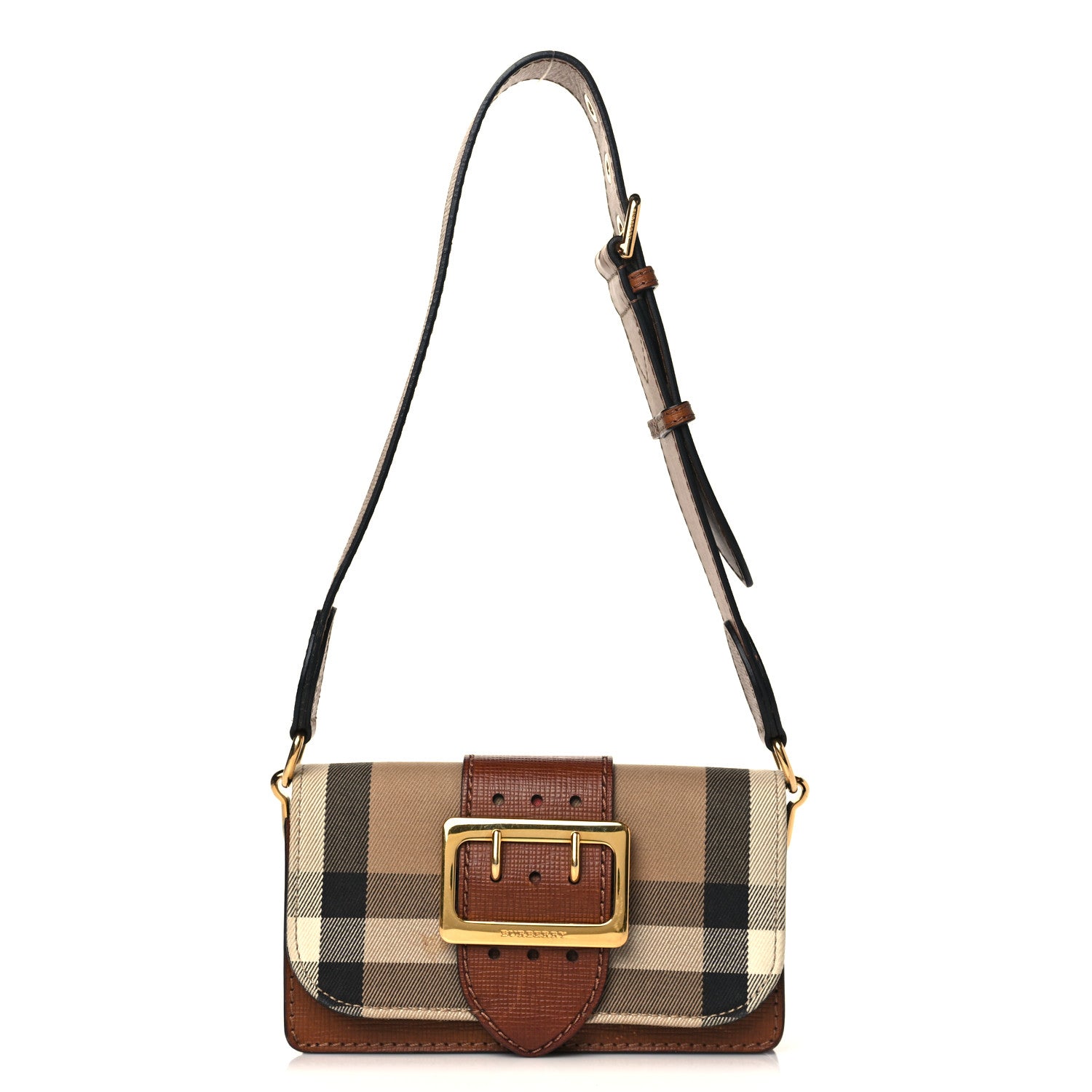 Burberry House Check Bridle Calfskin Small Madison Buckle Bag Tan 1 of 11