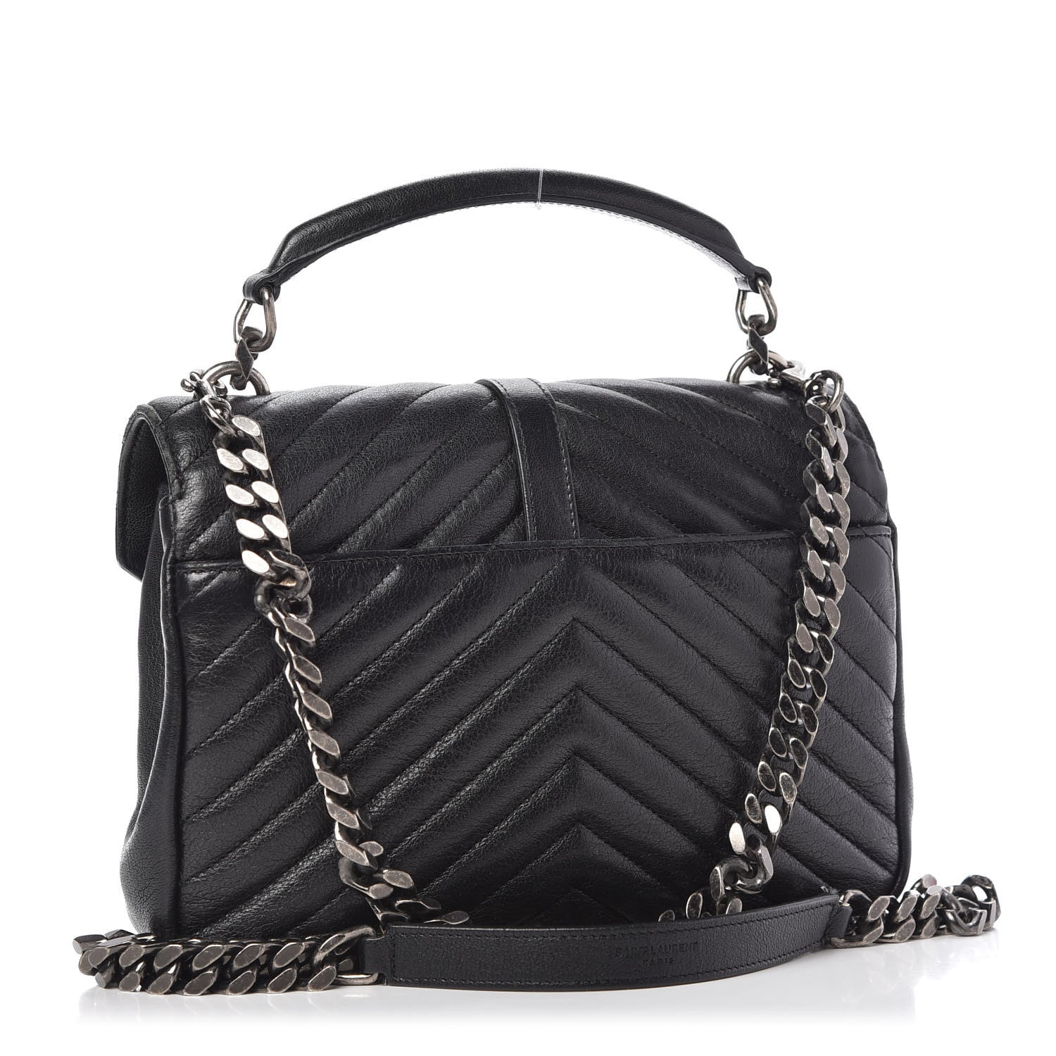 Saint Laurent Sheepskin Matelasse Chevron Monogram Medium College Bag Black 3 of 8