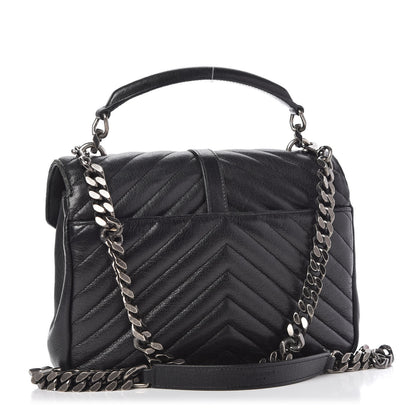 Saint Laurent Sheepskin Matelasse Chevron Monogram Medium College Bag Black 3 of 8