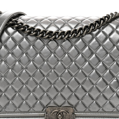 Chanel Metallic Calfskin Quilted Large Boy Flap Silver 5 of 12