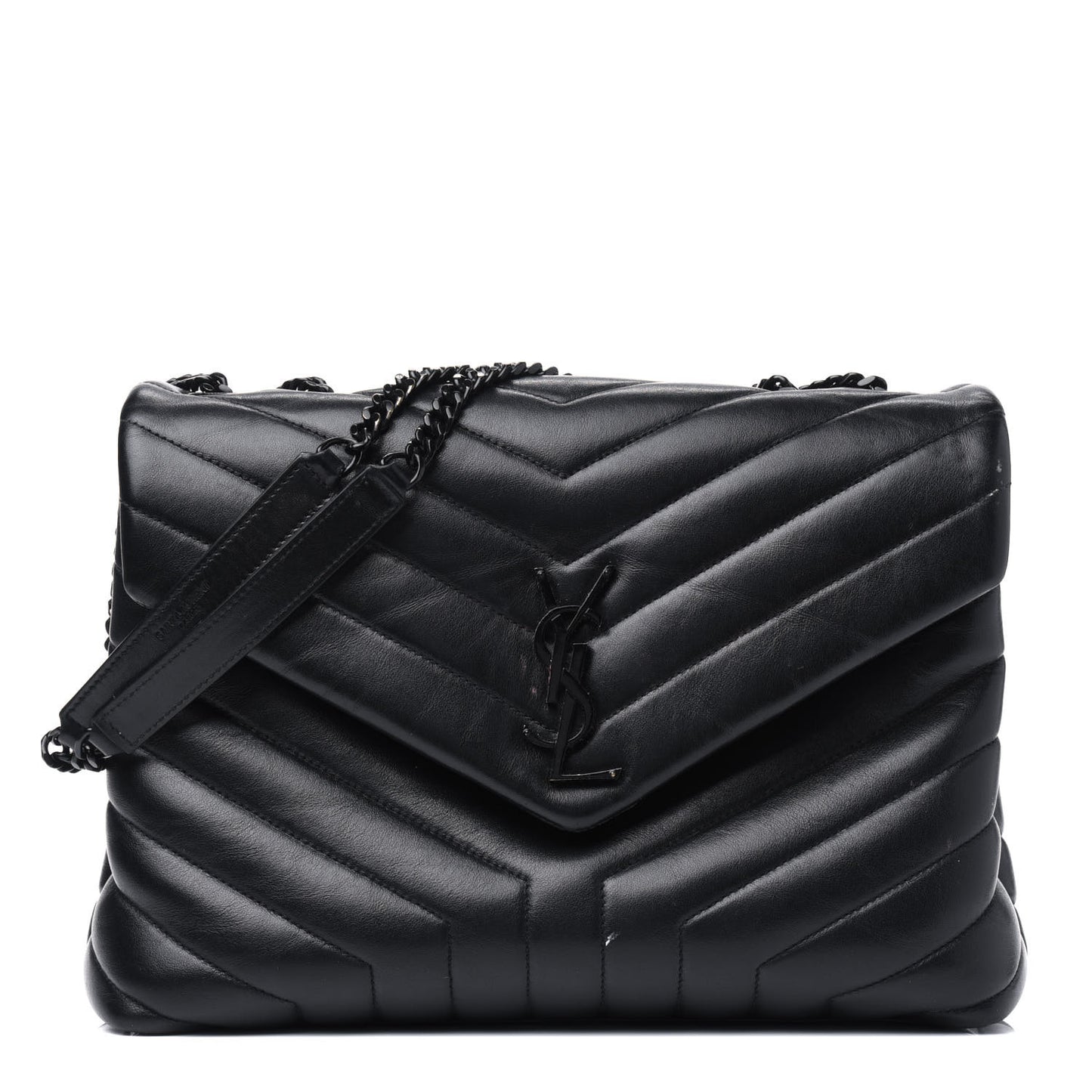 Calfskin Y Quilted Monogram Medium Loulou Chain Satchel Black