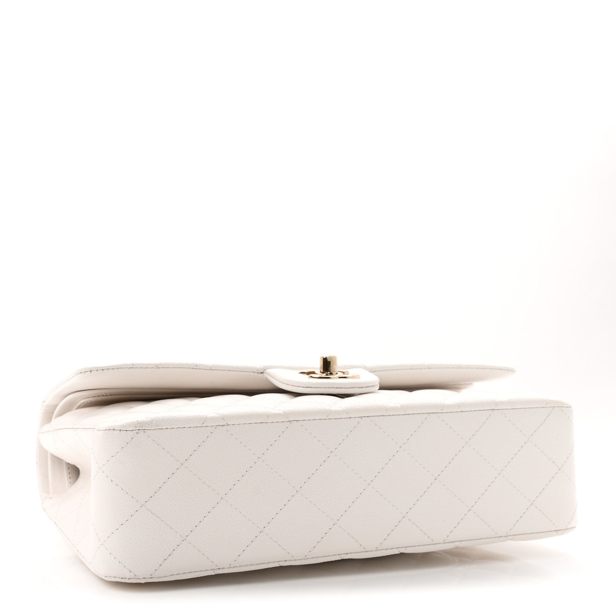 Caviar Quilted Medium Double Flap White