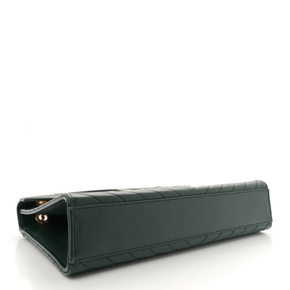Saint Laurent Grain De Poudre Matelasse Chevron Large Monogram Satchel Dark Green 4 of 11
