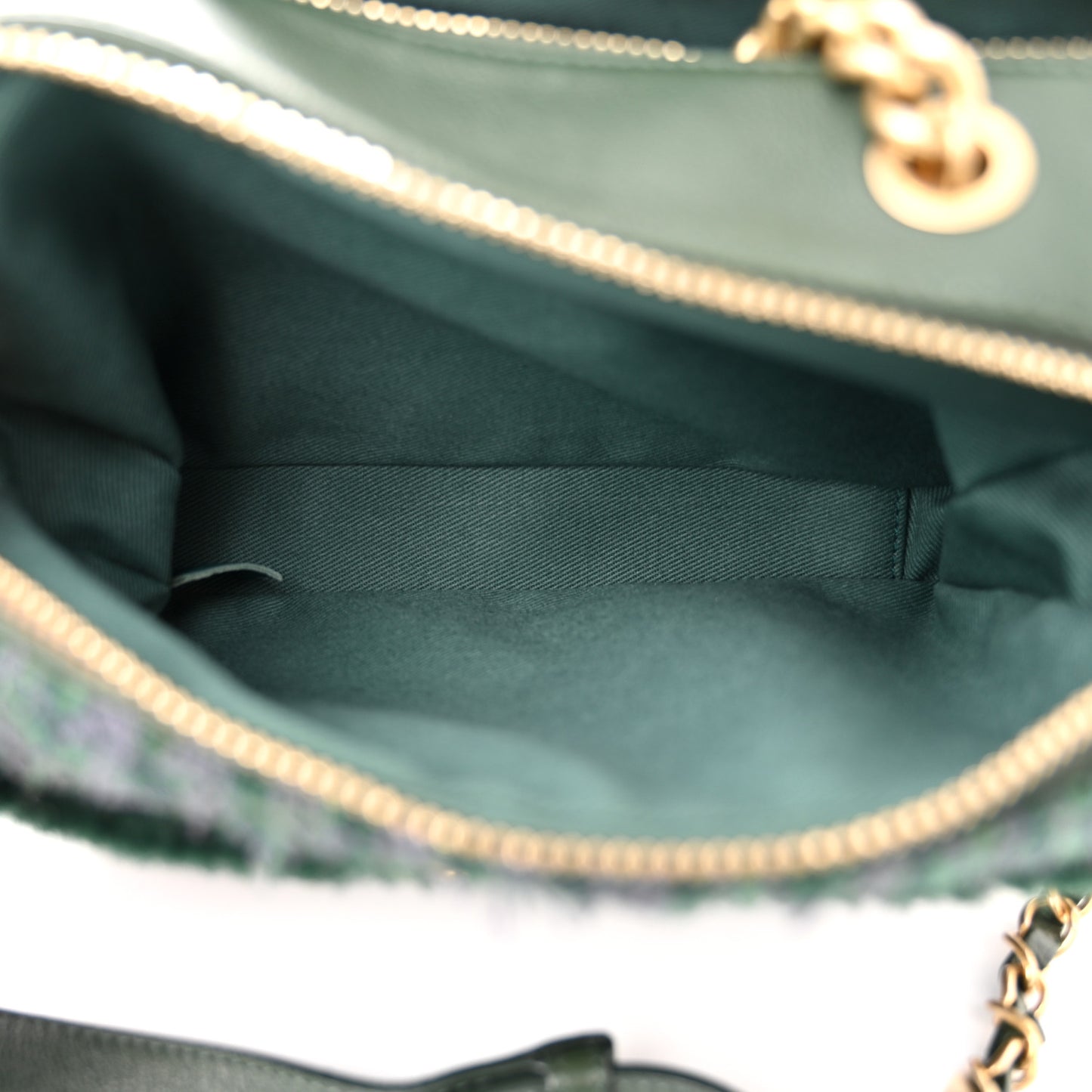 Tweed Shearling Grained Calfskin Camera Case Green