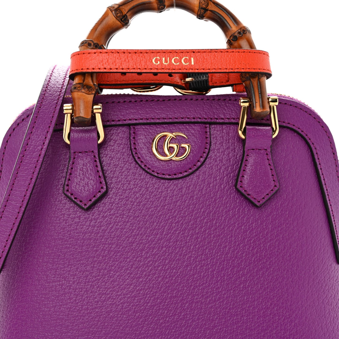 Textured Dollar Calfskin Mini Diana Dome Tote Bag Spicy Cyclamin Deep Orange
