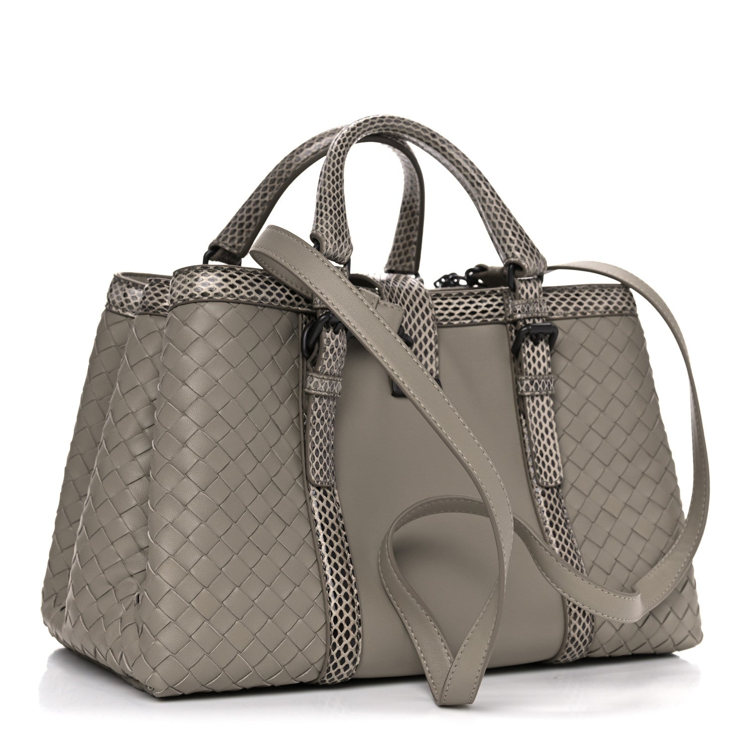 Bottega Veneta Nappa Intrecciato Snakeskin Small Flow Wave Tote Mink 3 of 18