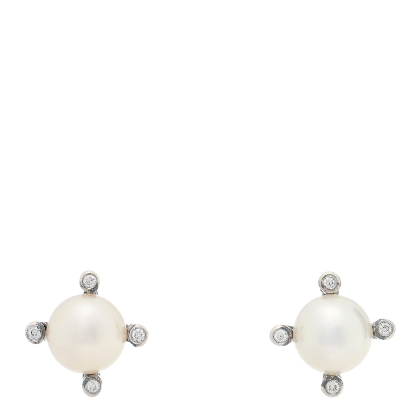 Sterling Silver Diamond Cultured Pearl 6-6.5mm Cable Stud Earrings
